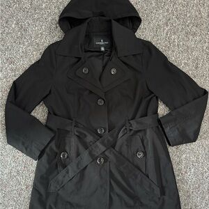 London Fog Women's Classic Black Trench Coat Single Breasted waist belted